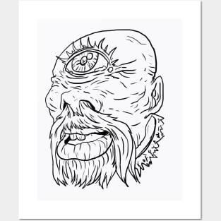 Cyclops Scary Monster Horror Black Lineart Posters and Art